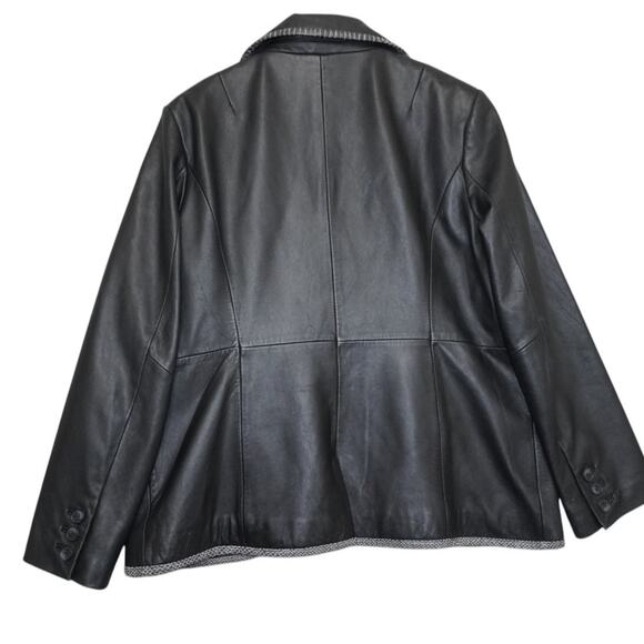 Tony Lama Genuine Leather Blazer Jacket Women’s L  Western Snake Trim Black Coat - Picture 6 of 6
